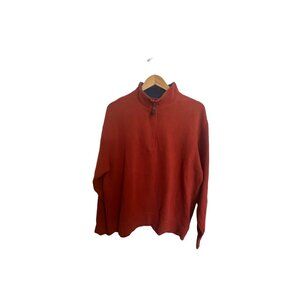 Orvis men’s dark orange 100% cotton 1/4 zip fleece lined‎ pullover sweater large